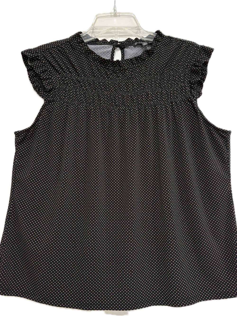 Adrianna Papell Black with Gold/Tan Polka Dot Ruffle Sleeveless Blouse XL - Picture 1 of 5